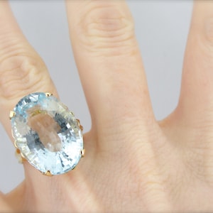 Large Aquamarine Gold Statement Ring, Pale Blue Aquamarine Cocktail Ring, Vintage Cocktail Ring, March Birthstone, ZT04TJ image 5