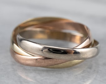 Dreifarbiges Gold-Rollband, Stapelring, Dreifachband, 14K Goldband, Geschenk für Sie, Rechter Handring, YW264MJF