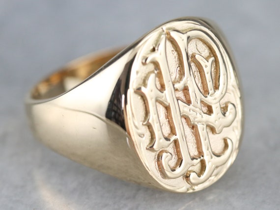 Antique Gold Signet Ring, Monogrammed "INP" Signe… - image 2