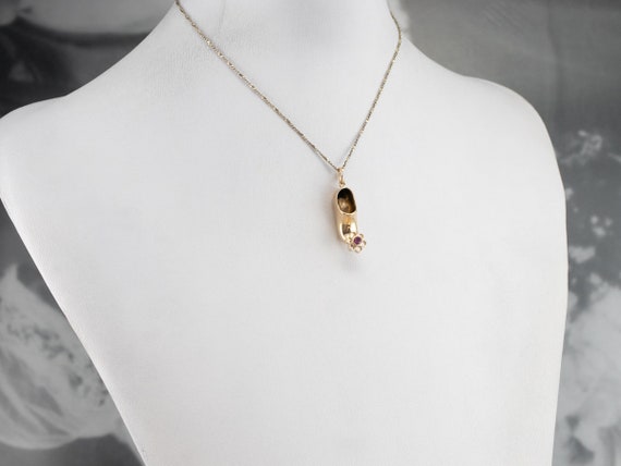 14K Gold Arabian Slipper Charm, Ruby Flower, Alad… - image 10