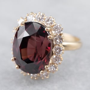 Rhodolite Garnet and Diamond Ring, Garnet Halo Ring, Garnet Cocktail Ring, Yellow Gold Garnet Ring, Anniversary Ring, Gifts for Her PC8JCRVL
