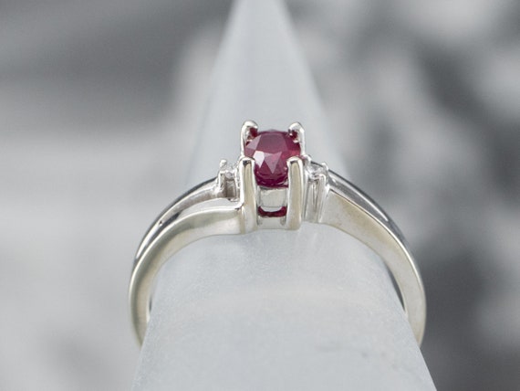 Ruby and Diamond 14K White Gold Bypass Ring, July… - image 8