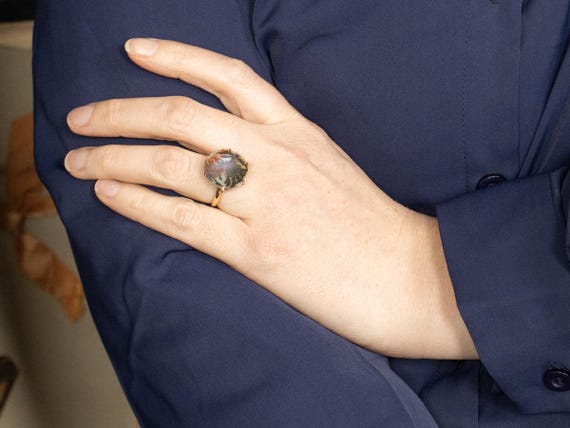 Vintage 14K Yellow Gold Dendritic Agate Ring, Siz… - image 4