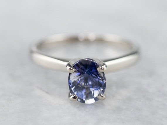 Sapphire White Gold Solitaire Ring, Sapphire Enga… - image 1