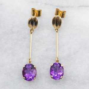Yellow Gold Oval Cut Amethyst Drop Earrings, Amethyst Drop Earrings, Oval Cut Amethyst, Gold Drop Earrings, Gold Amethyst Earrings A39645
