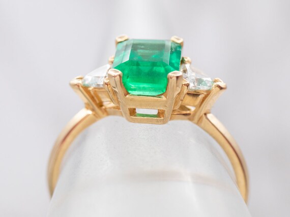 Emerald and Diamond Yellow Gold Ring, Emerald Ann… - image 4