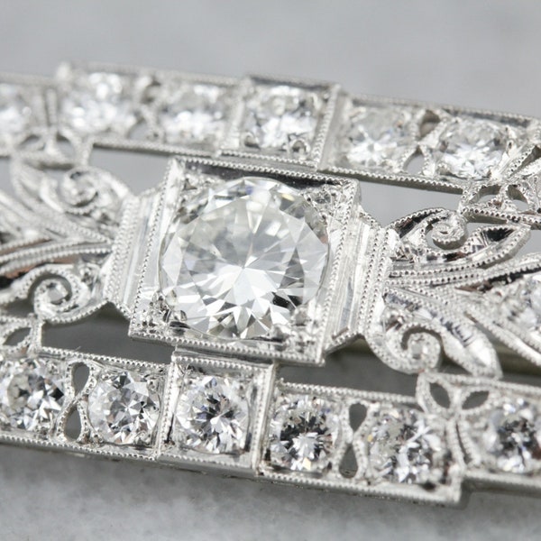 Late Art Deco Diamond Brooch, Platinum and Diamond Brooch, Diamond Anniversary, Platinum and Diamond Jewelry, Bridal Jewelry 4WHHEY63