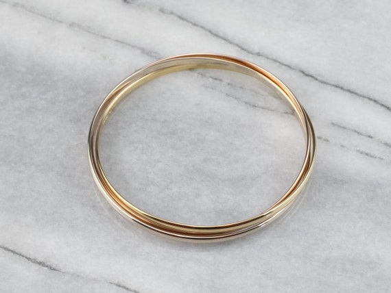 18K Tri Color Gold Rolling Bangle Bracelet, Interlocking Bangles