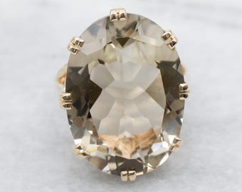 14K Yellow Gold Smoky Quartz Ring, 26.27 Carat Oval Gemstone