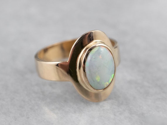 Vintage Opal Ring, Opal Cocktail Ring, Yellow Gol… - image 1