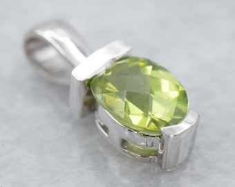 14K White Gold Peridot Pendant, August Birthstone Jewelry