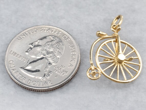 18K Gold Penny-farthing Charm, Old Fashioned Bicy… - image 7