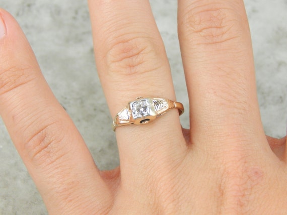 Retro Era Diamond Engagement Ring in Yellow and W… - image 4
