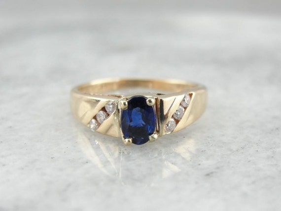 Deep Blue Sapphire And Diamond Ladies Ring 65UE3E… - image 1