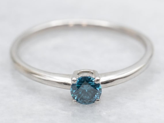 Platinum Enhanced Blue Diamond Solitaire Ring - image 1