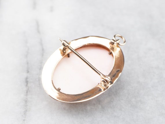 Mid Century Pink Shell Cameo Pendant or Pin, Oval… - image 5