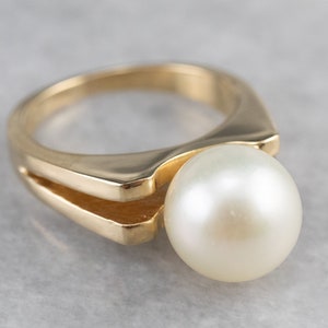 Vintage Pearl Solitaire Ring, Yellow Gold Pearl Ring, Right Hand Ring, June Birthstone, Statement Ring Q92KX052