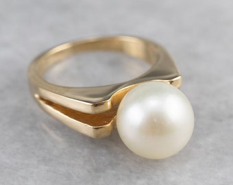 Vintage Pearl Solitaire Ring, Yellow Gold Pearl Ring, Right Hand Ring, June Birthstone, Statement Ring Q92KX052