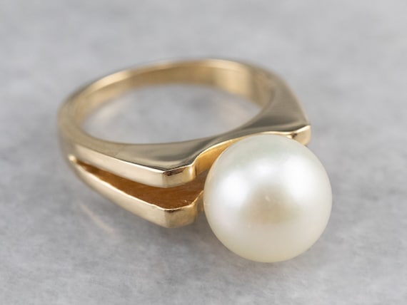 Vintage Pearl Solitaire Ring, Yellow Gold Pearl R… - image 1