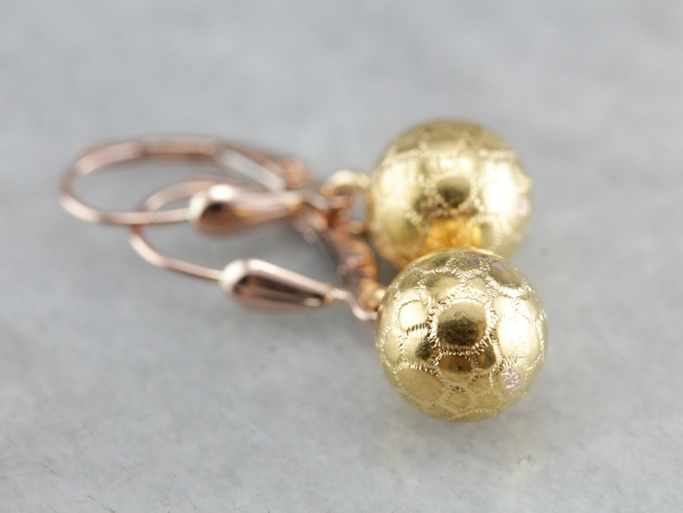 アクセサリー dprade Textured Gold Drop Earrings, Rose and Yellow Gold, Ball Drop