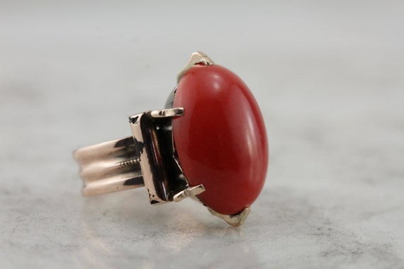 Rare Antique, Victorian Coral Ring, Deep Orange, S