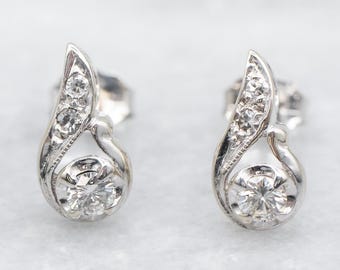 Vintage 14K White Gold Diamond Stud Earrings, .21 Carat