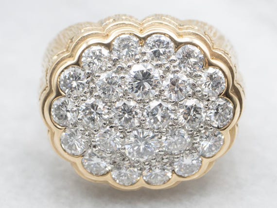 Scalloped Diamond Cluster Ring, 14K Two Tone Gold… - image 1