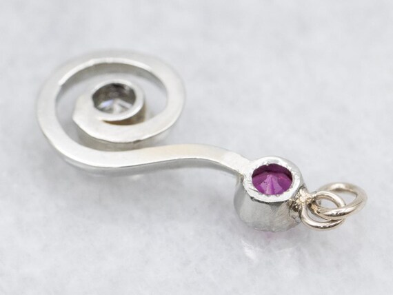 18K White Gold Diamond Synthetic Ruby Swirl Penda… - image 2