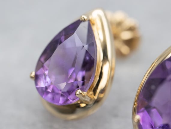 14K Gold Pear Amethyst Stud Earrings, February Bi… - image 3