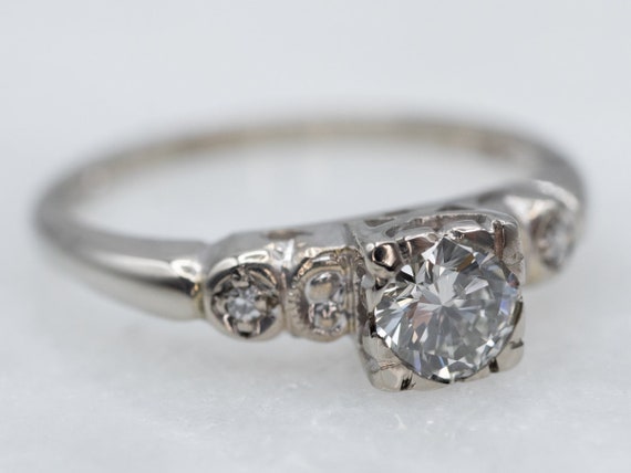 Retro Diamond Engagement Ring, Vintage Diamond Ri… - image 1