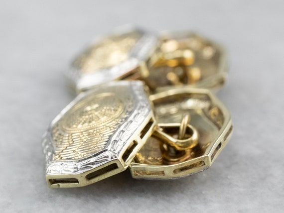 Art Deco Gold Cufflinks, Two Tone Gold Cufflinks,… - image 4