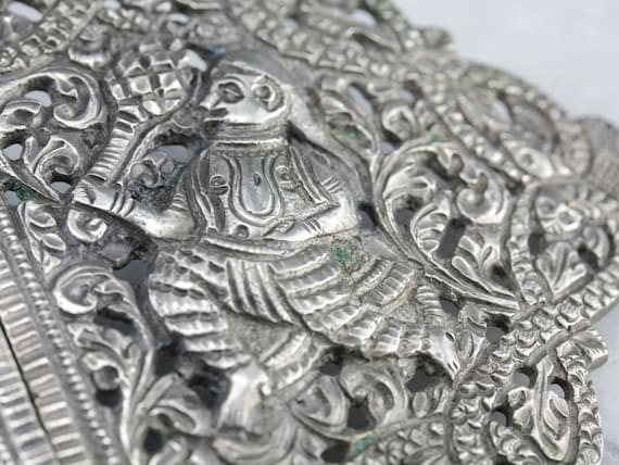 Antique Sterling Silver Belt, Ornate Belt Buckle, Indian Silver