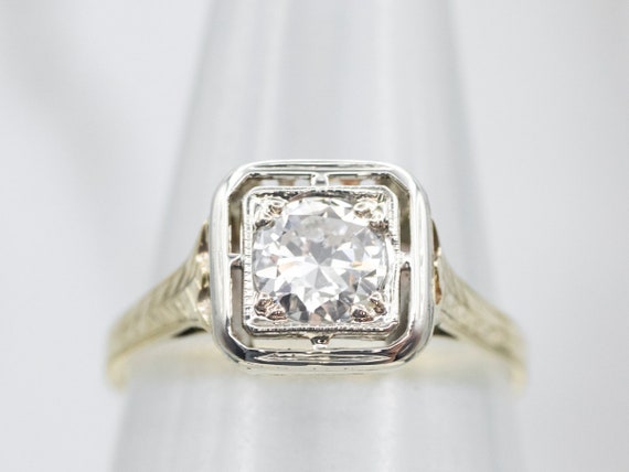 Antique Two Tone Gold Diamond Engagement Ring, Gr… - image 4