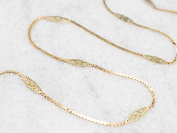 Vintage Filigree Link Gold Chain, Spacer Link Flat