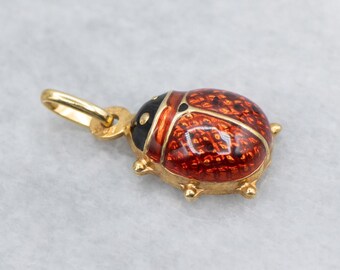 Red and Black Enamel Gold Ladybug Charm Pendant