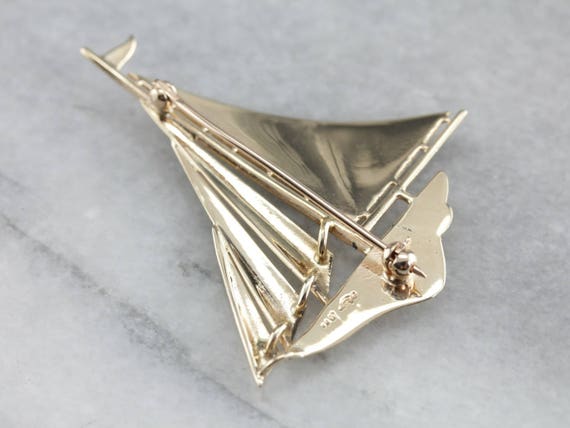 Gold Sailboat Brooch, Nautical Pin, Yellow Gold B… - image 5