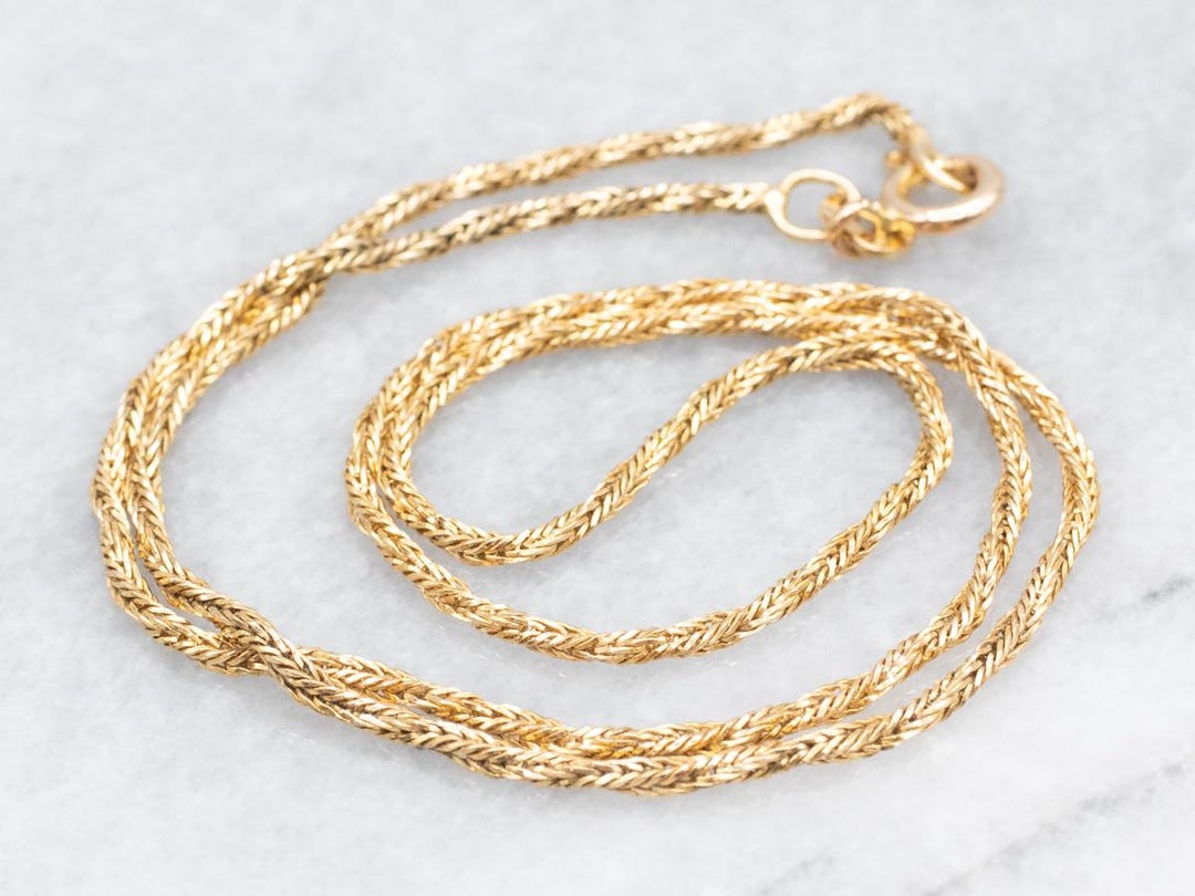 Woven Yellow Gold Link Chain, 15 Inch Chain, 14K Yellow Gold Chain ...