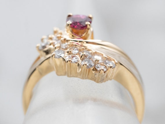 Vintage 14K Gold Ruby and Diamond Bypass Ring - image 4