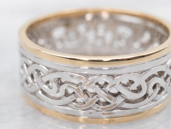 14K Two Tone Gold Celtic Knot Wedding Band, Irish… - image 2