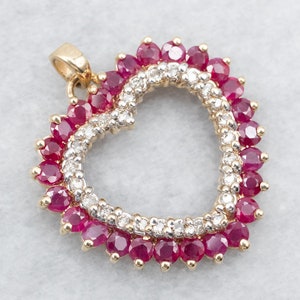 Yellow Gold Ruby and Diamond Heart Pendant, Yellow Gold Heart Pendant, Ruby Heart Pendant, Ruby and Diamond, Ruby Pendant, Pendant A23187