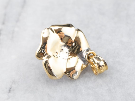 Diamond Poppy Flower Pendant, Gold and Enamel Pen… - image 5
