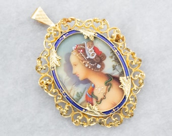 ⬇️【希少】　アンティーク エナメル手書き　ブローチ アンティーク 18K ＆ 手描きエナメル肖像ブローチ - Etsy 日本