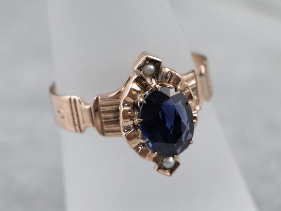 Victorian Sapphire and Seed Pearl Ring, Antique S… - image 7
