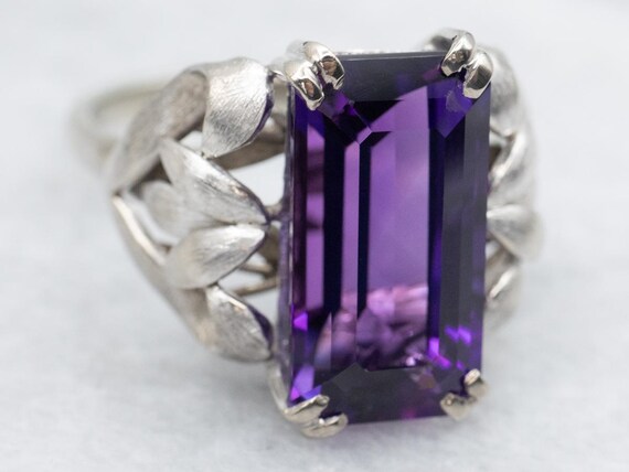 Botanical 14K White Gold Amethyst Cocktail Ring, … - image 2