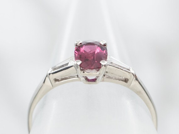 1950s Platinum Ruby Ring, Diamond Accents - image 4