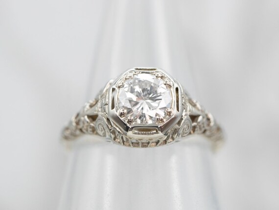 Art Deco Diamond Ring, Diamond Solitaire in White… - image 5