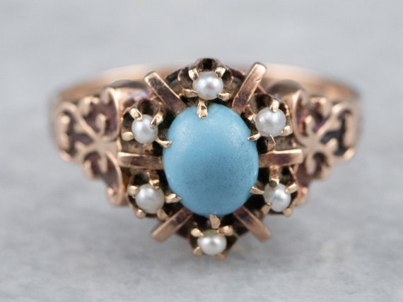 Victorian Era Glass Turquoise Ring, Glass Turquoi… - image 1