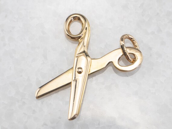 14K Gold Scissors Charm, Moving Charm, Crafter Cha