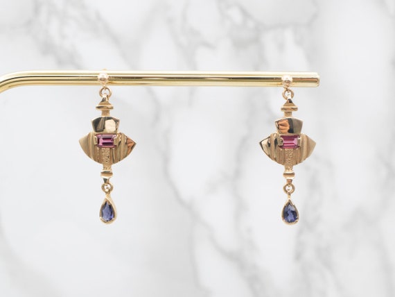 Vintage Iolite and Tourmaline Drop Earrings, Yell… - image 5