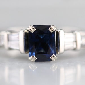 Anillo de diamantes y zafirodedeo de platino, anillo de compromiso de zafiro, anillo de zafiro de ceilon, anillo de aniversario, anillo de compromiso vintage VDV6PV5X